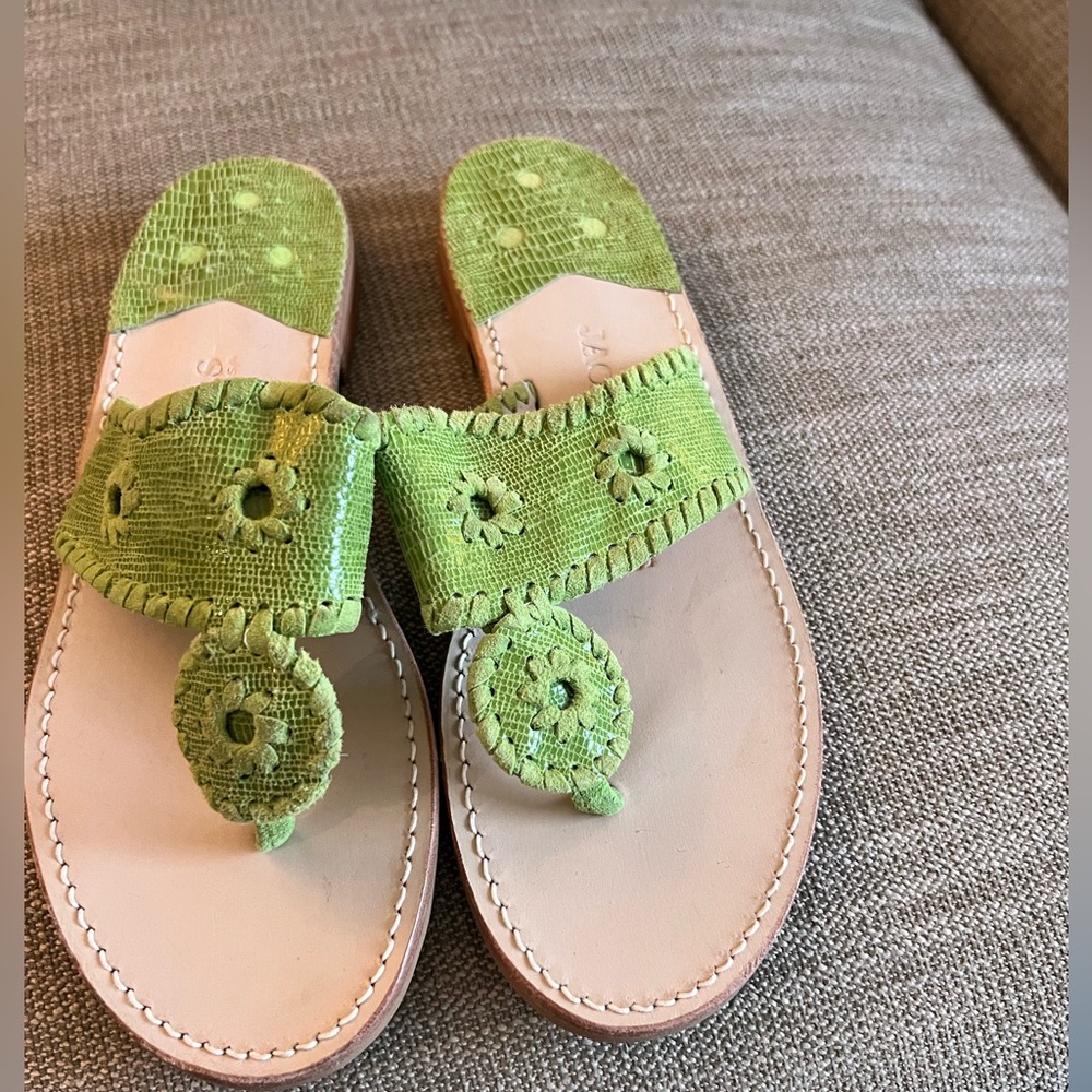 Green Embossed Leather Jack Rogers Sandals